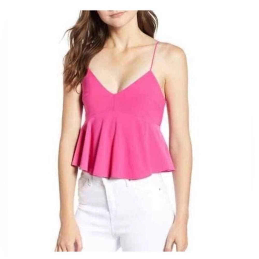 Leith• hot pink spaghetti strap peplum top •Size M